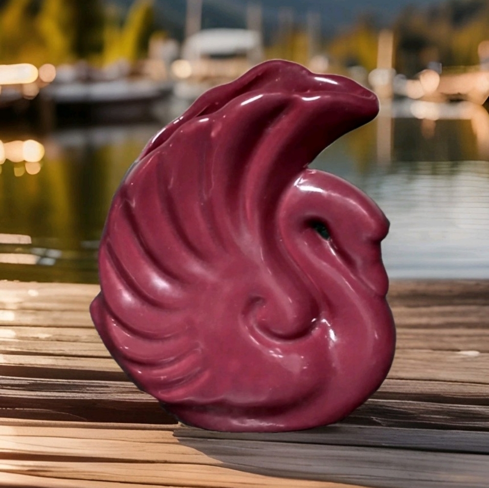 Vintage Alamo Pottery Swan Burgundy Planter 6" Tall 725